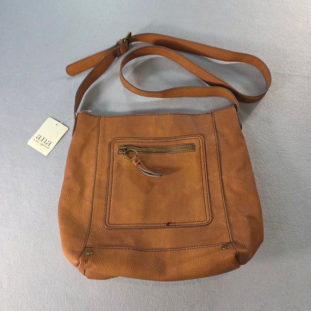 a.n.a A New Approach Harbor Bucket Crossbody Bag Cognac Brown Faux Leather NEW